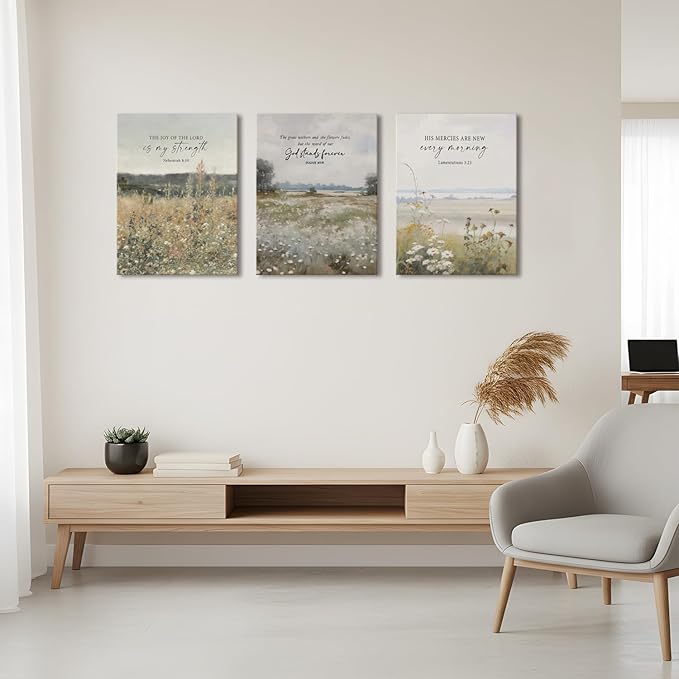 GJJXYCZF Christian Bible Verse Wall Art Jesus Scripture Floral Canvas Wall Decor Large Religious Neutral Farmhouse Landscape Art Painting for Church Prayer Room Living Room Bedroom 16"x24"