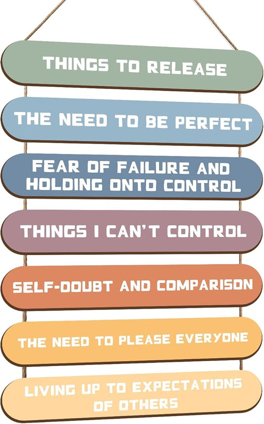 MJSXY Positive Affirmations Wall Decor,Wooden Inspirational Wall Art,Nursery with Motivational Quotes to Release Anxiety and Fear,Mental Health Gifts for Therapy Office, Bedroom