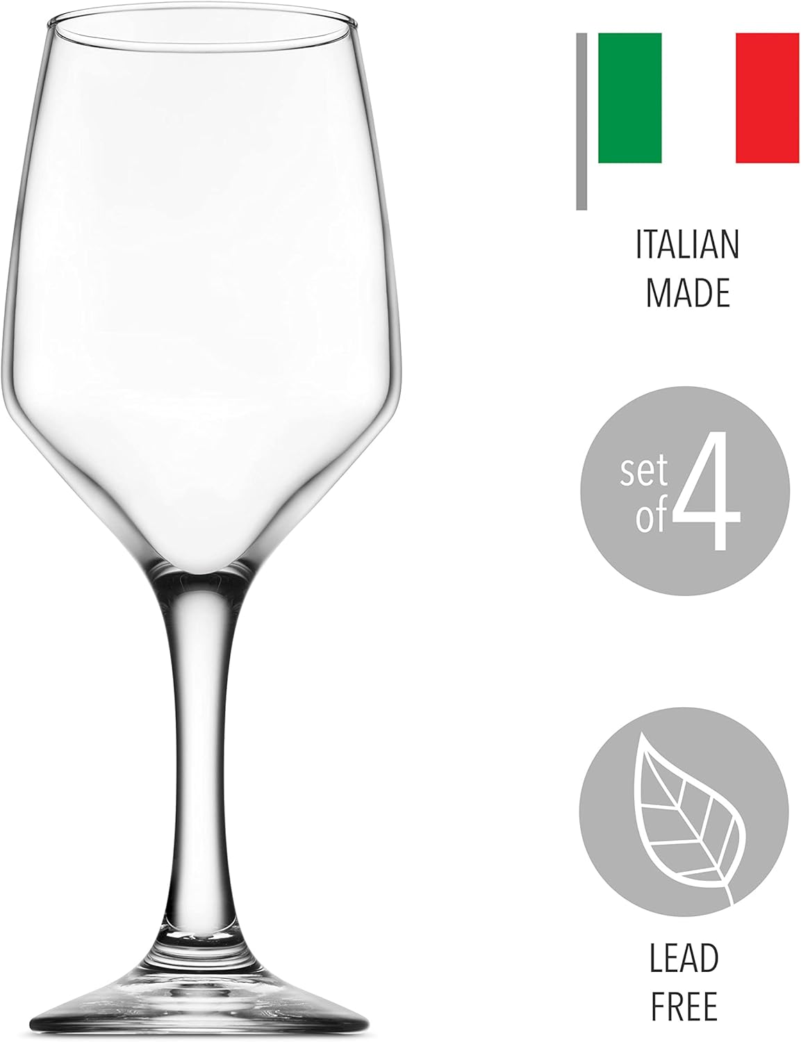 Godinger Wine Glasses, Italian Made Red Wine Glasses, Wine Glass, Stemmed Drinking Glasses, Glass Cups - Made in Italy, 15oz, Set of 4