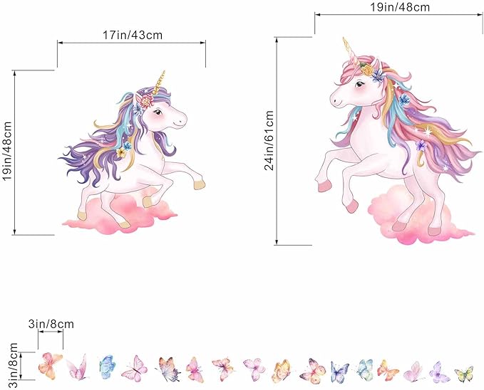 Unicorn Cloud Wall Decals for Girls: Peel and Stick Vinyl Wall Stickers for Baby Room Nursery Girl Bedroom - 1-12 Years Wall Decor