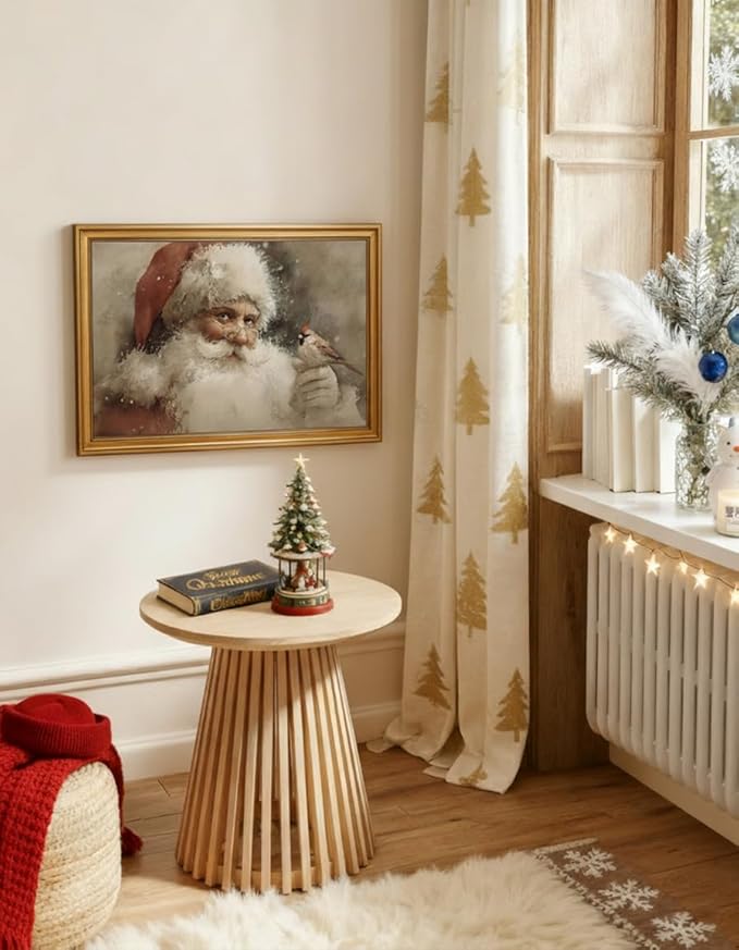 InSimSea Gold Framed Christmas Wall Art, Vintage Canvas Prints Decor, Santa Claus Paintings Large Wall Decor, Rustic Pictures for Winter Xmas Bedroom Holiday Decoration Gifts, 16x24inch