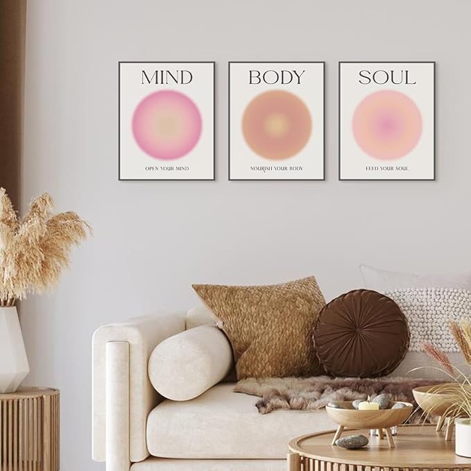 PLKMN Aura Poster Set of 3 - Mind Body Soul Wall Art Prints, Energy Spiritual Positive Aura Posters for Room Aesthetic, Colorful Aura Wall Art for Bedroom Yoga, Aura Decor 8x10 Inch (Unframed)