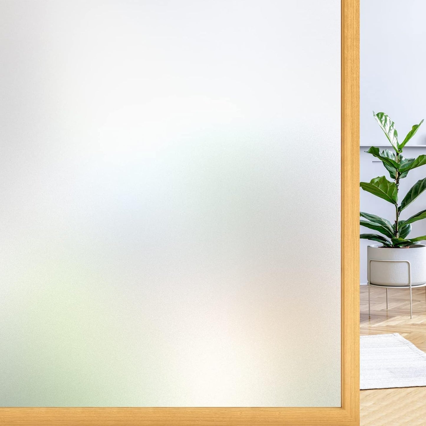 rabbitgoo Window Privacy Film, Frosted Glass Window Clings, Static Cling UV Heat Blocking Door Stickers for Home Bathroom, Removable Indoor Decal Coverings Day and Night, Pure, 35.4 x 118.1 Inches