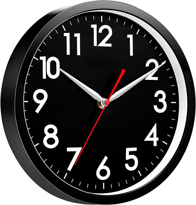 AKCISOT Wall ClockModern Black Silent Non Ticking Wall Clocks Battery Operated 10 Inch,Small Analog Classic Clock Decorative for Bedroom, Kitchen, Home Office, Bathroom, School, Living Room