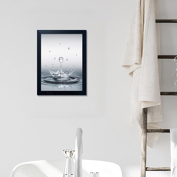 Bathroom Pictures Wall Decor, Guest Bathroom Decor Wall Painting, Heart Water Drop Splash Modern Canvas Pictures Print, Black Framed Artwork