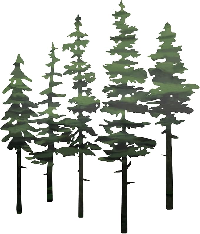 ESTART Metal Pine Tree Wall Art, Metal Tree Wall Decor, Nature Rustic Farmhouse Cabin Decor, Forest Wall Art for Home Living Room Bedroom Office Indoor and Outdoor Decoration (Green)
