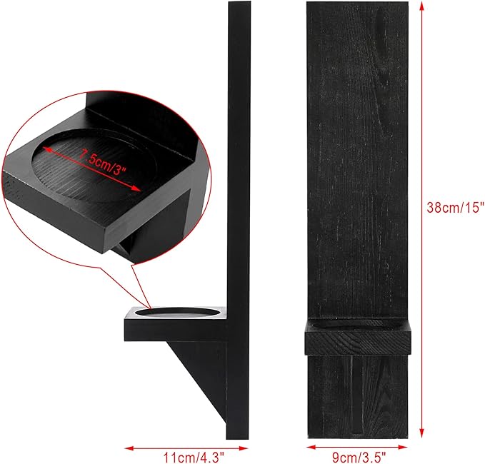 OwnMy Set of 2 Wooden Wall Candle Sconces Rustic Wall Mount Wooden Pillar Candle Sconces, Black Farmhouse Wall Candle Sconce Vintage Hanging Candle Holders Decor for Living Room