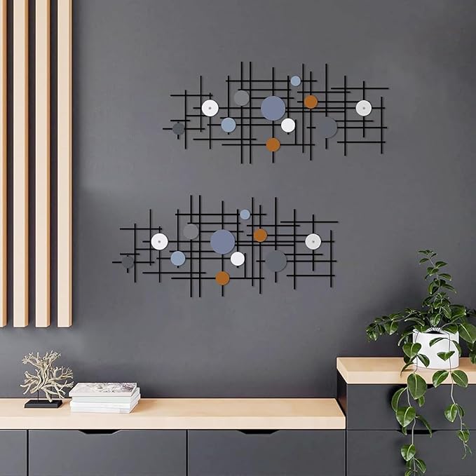 ruelen Set of 2 Minimalist Geometric Wall Decor - Modern Metal Wall Art for Living Room, Bedroom & Office – Abstract 2D Design in Dark Colorful Style