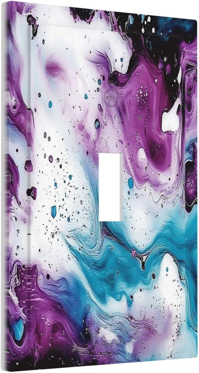 Decorative Light Switch Cover Purple Blue Swirl Marble Tiles 1 Gang Single Toggle Device Electrical Faceplate Switchplates Decorator Outlet Wall Plate For Bed Room Living Room Decor