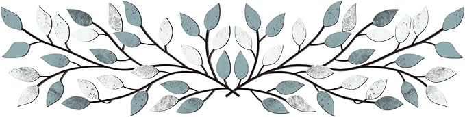 Hotop 2 Pieces Metal Tree Leaf Wall Decor Vine Olive Branch Leaf Wall Art Wrought Iron Scroll Sculptures Above the Bed, Living Room, Outdoor Decoration(Fresh Style,Fresh Color)