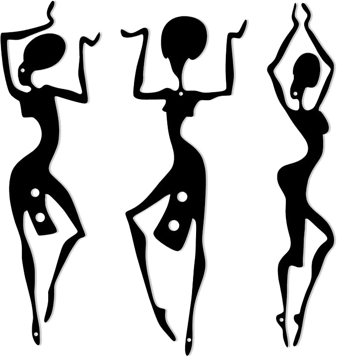 DICYWUDI 3 Pieces African Black Metal Wall Arts, Rustic Farmhouse Decor, Ethnic Dance Style Drawing Wall Art for Indoor Kitchen Bathroom Bedroom Living Room Dining Room