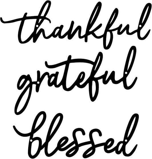 Thankful Grateful Blessed Letter Sign Metal Wall Decor, 3 Piece Black Letters Wall Art for Bathroom Bedroom Metal Words Wall Decor for Home Decor