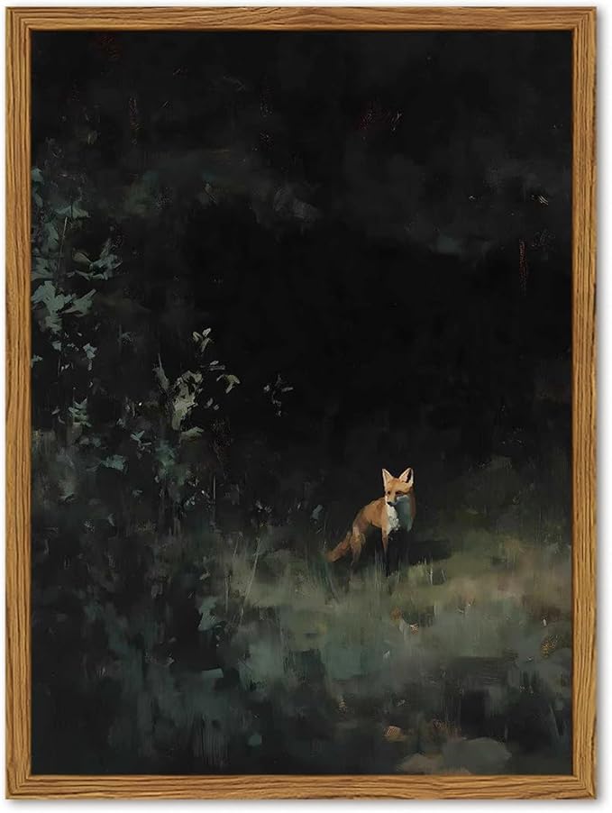 Framed Vintage Wall Art, Cottagecore Fox Wall Decor Paintings, Rustic Forest Animal Landscape Pictures Canvas Prints Country Farmhouse Home Decor for Living Room Bedroom 12x16 inch