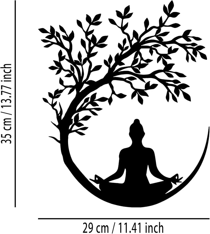 OPTYBVFD Tree of Life and Buddha Metal Wall Decor - Zen Room Decor Wall Art Home Decor for Living Room, Bedroom, Office, Yoga, Meditation (Black)
