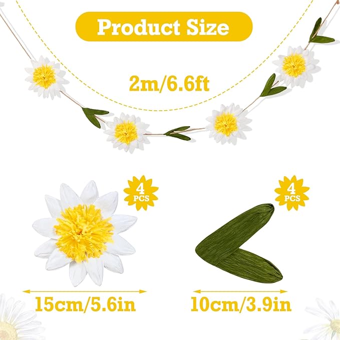 Daisy Paper Garland Boho Daisy Flower Banner Spring Hanging Garland Floral Party Banner Paper Flower Strings for 1st Birthday Baby Shower Nursery Party Supplies