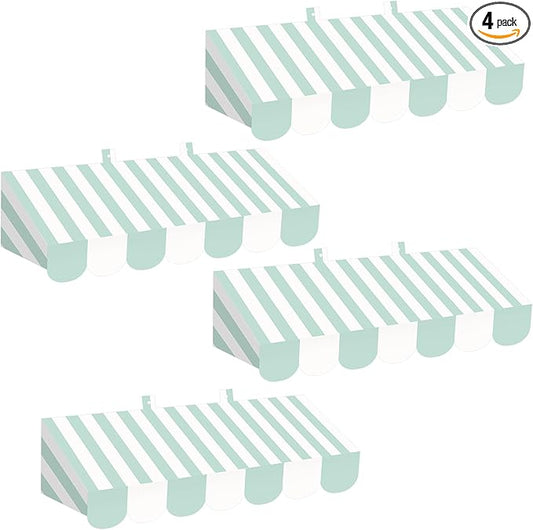 Tallew 4 Pcs 3D Circus Awning Wall Decoration Carnival Awning for Halloween Carnival Theme Party Classroom Decorations(Bright Green and White)