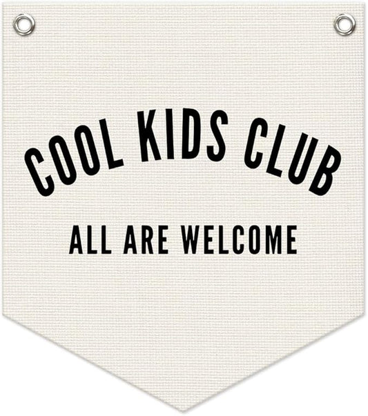 Cool Kids Club Pennant Banner – Playroom Decor, Boyhood Linen Pennant, Kids Wall Hanging, Canvas Triangle Flag for Toddler Boy Nursery & Playroom Essentials, 14.5x12.6 in