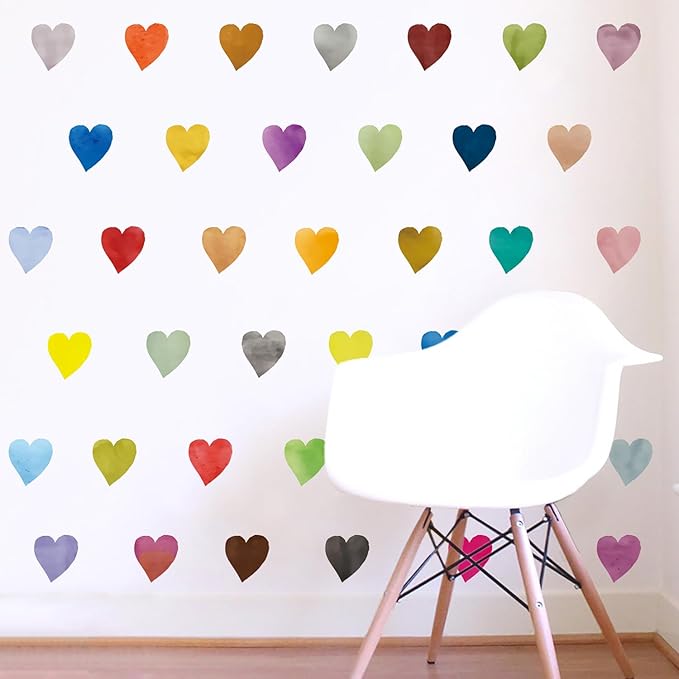 Colorful Heart Wall Stickers,Watercolor Heart Wall Decals for Kids Bedroom Wallpapper Nursery Living Room Classroom Wall Décor