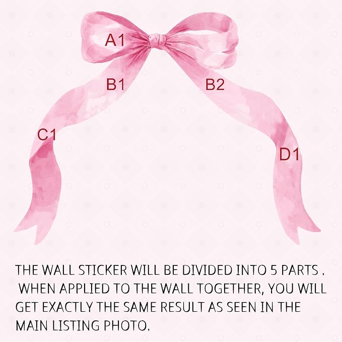 59 x 45 Inch Large Pink Bow Wall Stickers Peel and Stick Coquette Girl Room Decor Large Watercolor Bow Stickers Preppy Waterproof Vinyl Decals Wall Decor for Girl Room Nursery Kindergarten