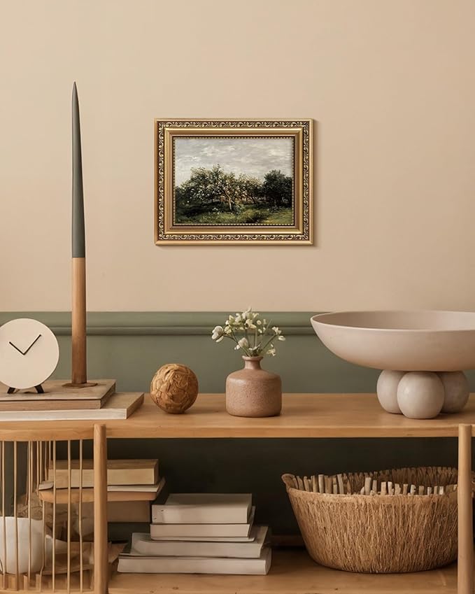 VIYYIEA Gold Framed Impressionist Landscape Orchard Wall Art, Elegant Nature Scene for Living Room Decor | Zero-Glare No Glass Design, Lightweight Canvas Painting | 8x10 Inch