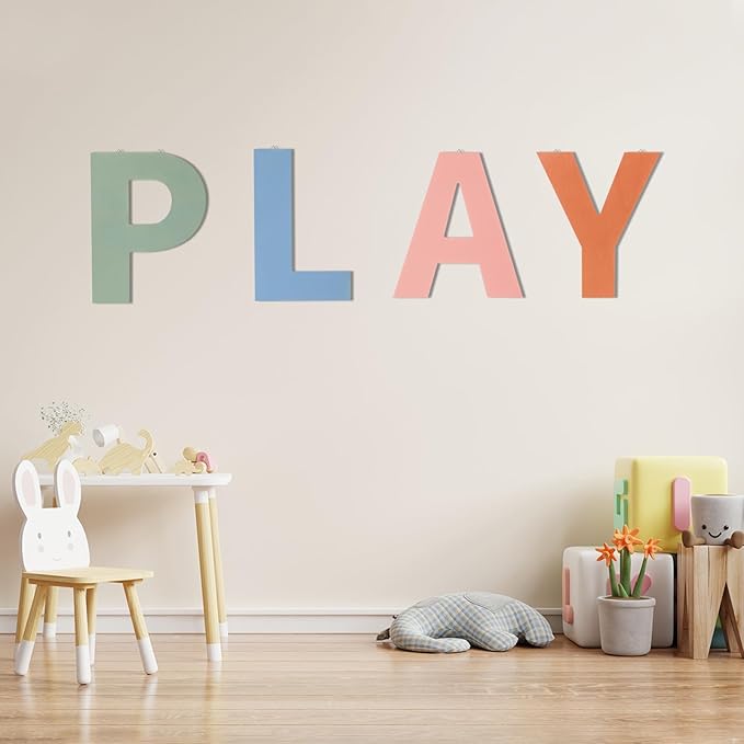 12 In Boho Play Sign Wooden Letters Playroom Sign Bohemian Colors Playroom Wall Hanging Decor for Nursery Room Home Classroom Wall Decor