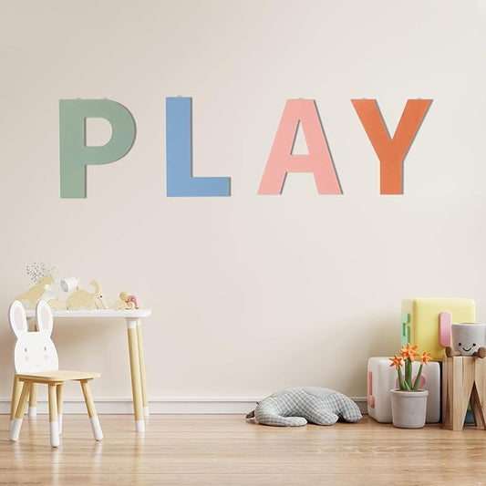 12 In Boho Play Sign Wooden Letters Playroom Sign Bohemian Colors Playroom Wall Hanging Decor for Nursery Room Home Classroom Wall Decor