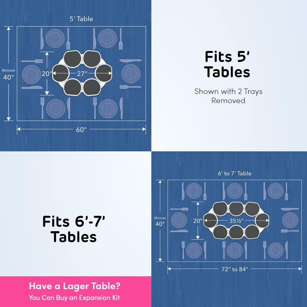 Full Set - Dark Gray - The First Patented Lazy Susan Turntable Expandable for Rectangular & Oblong Tables - Kitchen & Dining Tables - Great Gift! Parties & Gatherings.