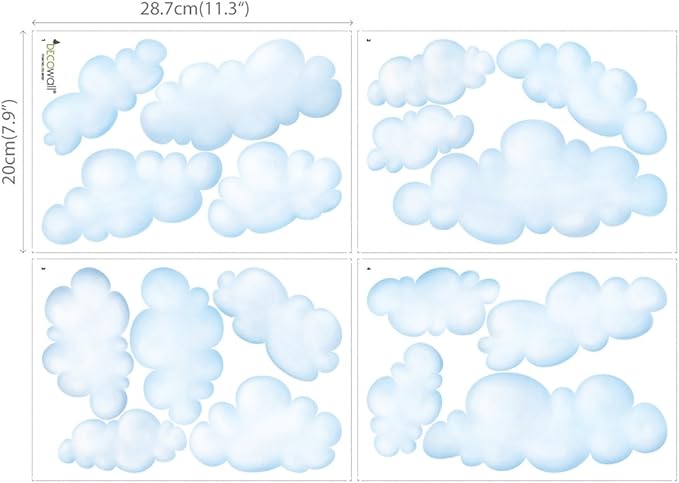 DECOWALL Small Clouds Wall Decals for Kids – Peel and Stick Removable Cloud Stickers for Nursery, Bedroom & Living Room – Soft Neutral Sky Wall Decor for Baby Room, Playroom, Modern Home (DS4-8030)