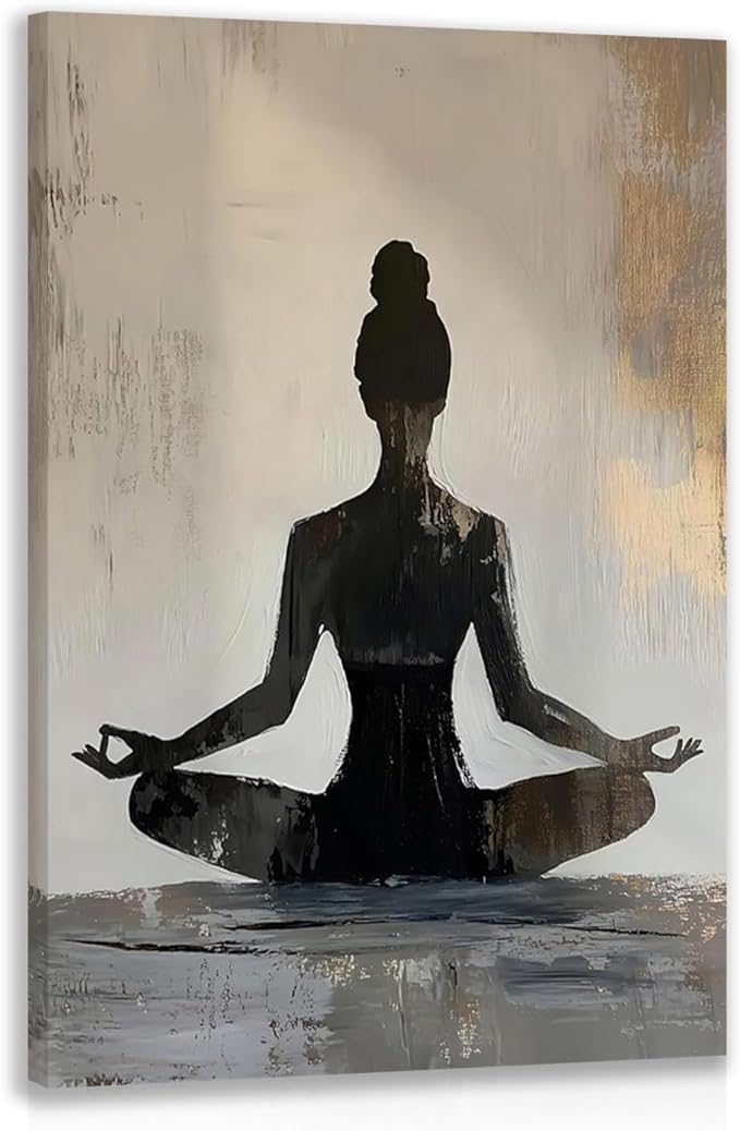 GELDSTEI Framed Zen Wall Art, Modern Yoga Girl Canvas Painting, Tranquil Meditation Wall Decor, Spiritual Aesthetic Picture, Calming Mindfulness Poster Prints for Living Room Spa Yoga Studio 16x24 Inch