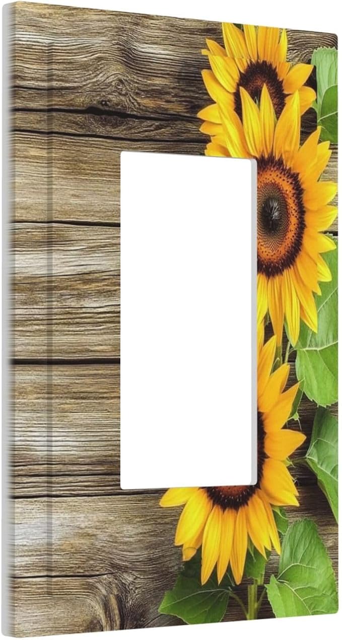 Decorative Outlet Covers Sunflowers Rustic Wood 1 Gang Single Rocker Light Switch Cover Plate Wall Plates Gfci Faceplate For Farmhouse Cabin Decor