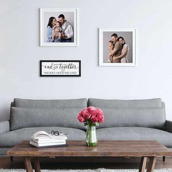 House Warming For New Home Decor Sign: And So Together They Built A House They Loved, Modern Farmhouse Wall Decor, Rustic Home Decor Wall Art Family Love Signs, Bedroom Decor For Couples Sweet Decorations