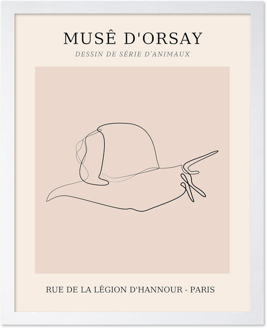 Poster Master Vintage Poster - Retro One Line Snail Drawing Print - Snail Line Art - Minimal Gift for Men, Women, Animal Lover - Abstract Wall Decor for Home, Office, 8x10 White Framed