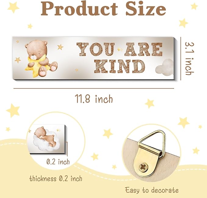 Bear Nursery Wall Decor,Wooden Bear Wall Art for Baby Boy,4PCS Cute Boy Room Decor for Nursery Themes Bathroom Living Room Classroom Home Decoration,Perfect Gifts for Birthday Baby Shower