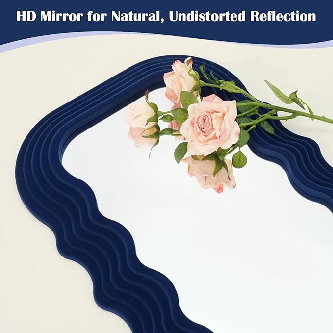 Funky Wall Mirror Decor for Hallway Entryway, 14x28 Asymmetrical Decorative Mirrors for Home Office Living Room, Maximalist Home Decor for Housewarming Christmas Wedding Gift (Dark Blue)