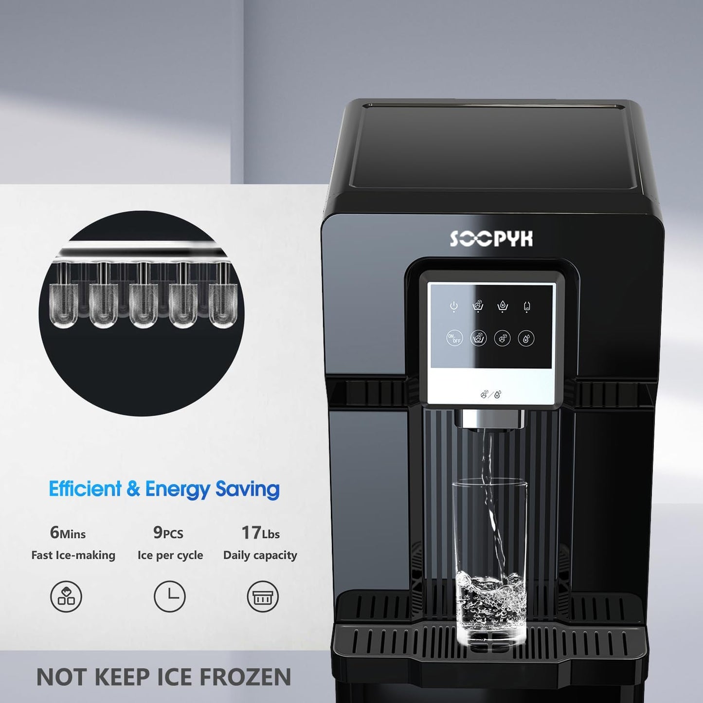 2 in 1 Bottom Load Water Cooler Dispenser with Ice Maker for 3 Gallon Bottle 17lbs Daily Capacity (NO HOT Water) Black