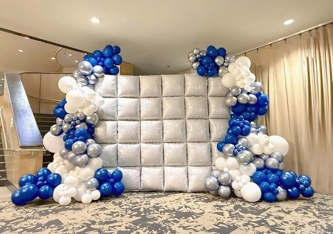 36pcs White Square Foil Balloons Wall Backdrop with 79pcs Balloon Garland Arch Kit, Double Sided Balloons Set for Birthday Bridal Shower Anniversary New Year Valentine's Day Party Decorations