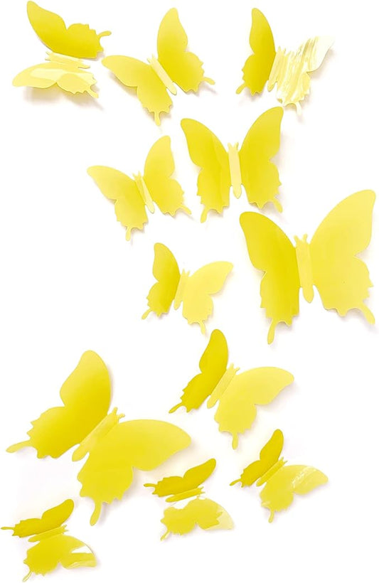 Cute Yellow Butterfly Wall Decor 24 pcs, Girls Room Wall Decals, Aesthetic Butterflies Stickers for Nursery Decorations, Baby Toddler Room Decor for Girls