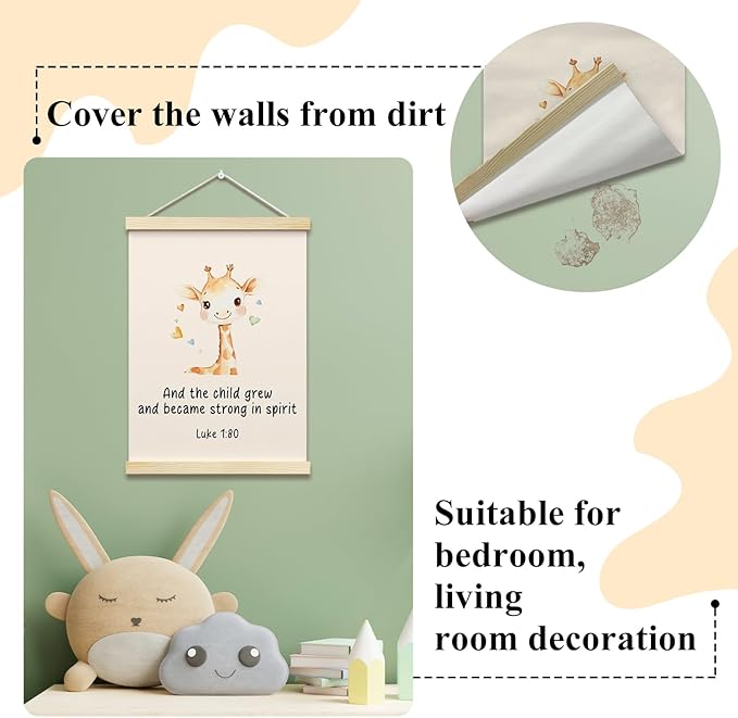 And The Child Grew and Became Strong In Spirit Christian Posters Hanger Frame Giraffe Hanging Poster for Nursery Classroom Decor Wall Art Decor for Kidroom Canvas Wall Art Print 16x12 - YY053