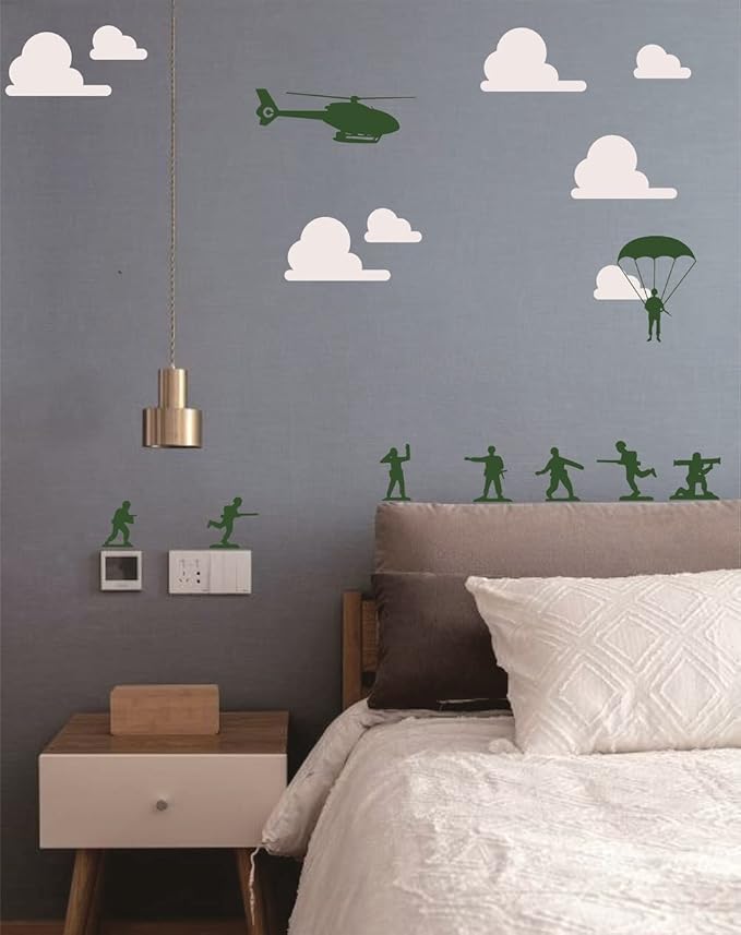 Army Men Wall Stickers Soldier Helicopter for Boy Kids Bedroom Decal Home Decor