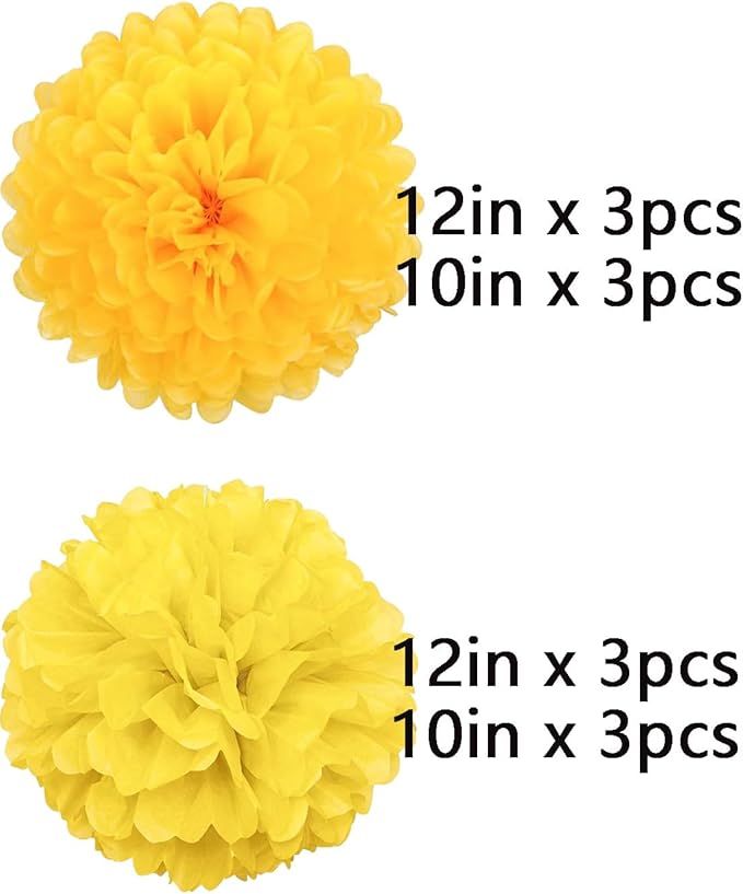 We Moment Yellow Paper Pom Poms Decorations for Wedding Birthday Yellow Party Decoration Ceiling Wall Hanging Tissue Flowers Decorations 12pcs 2 Colors of 12 Inch 10 Inch
