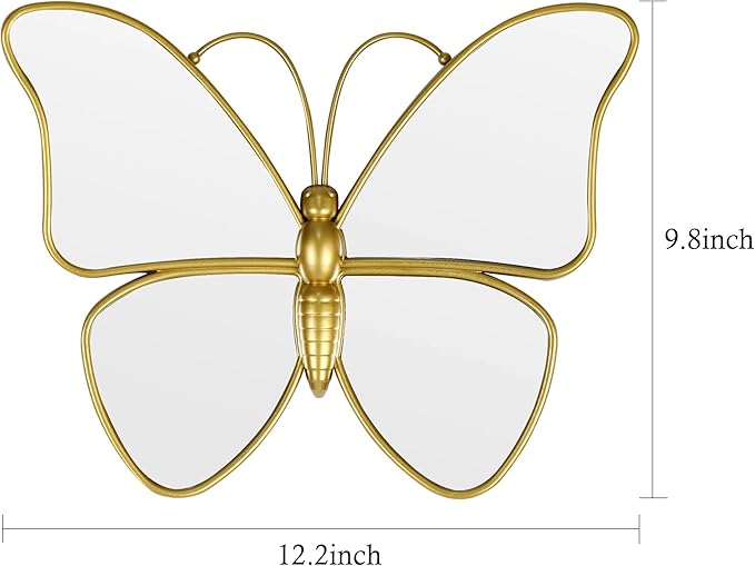 Decorative Butterfly Wall Mirror with Gold Plastic Frame (12.2 x 9.8 inch)