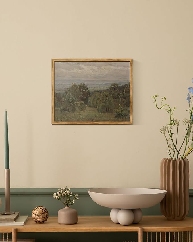 InSimSea Framed Canvas Wall Art, Vintage Landscape Art for Living Room Hallway Shelf, 10x8in, Impressionist Mountain Painting, Rustic Farmhouse Cozy Mid Century Small Nature Decor