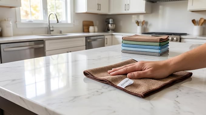 Dual-Sided Microfiber Cleaning Cloths – Non-Scratch Scrub & Absorbent Wipe – 2-in-1 Reusable Cleaning Towels for Kitchen, Home, Car, Glass & Appliances – 11.81” x 11.81” (6 Pack)