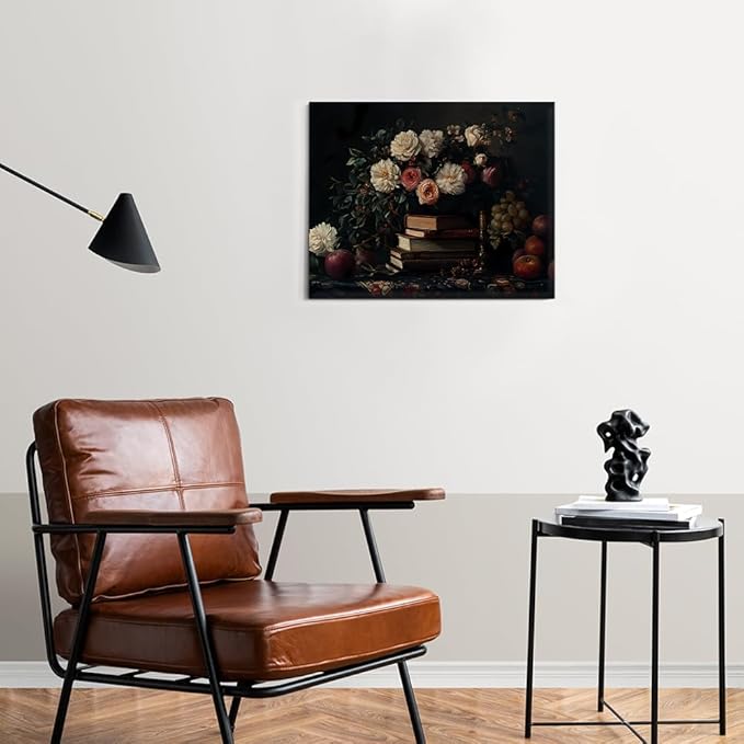 Vintage Books Flowers Wall Art Decor Dark Academia Canvas Print Poster Aesthetic Framed Painting Wall Decorations for Home Farmhouse Living Room Decor 8x10 Inch