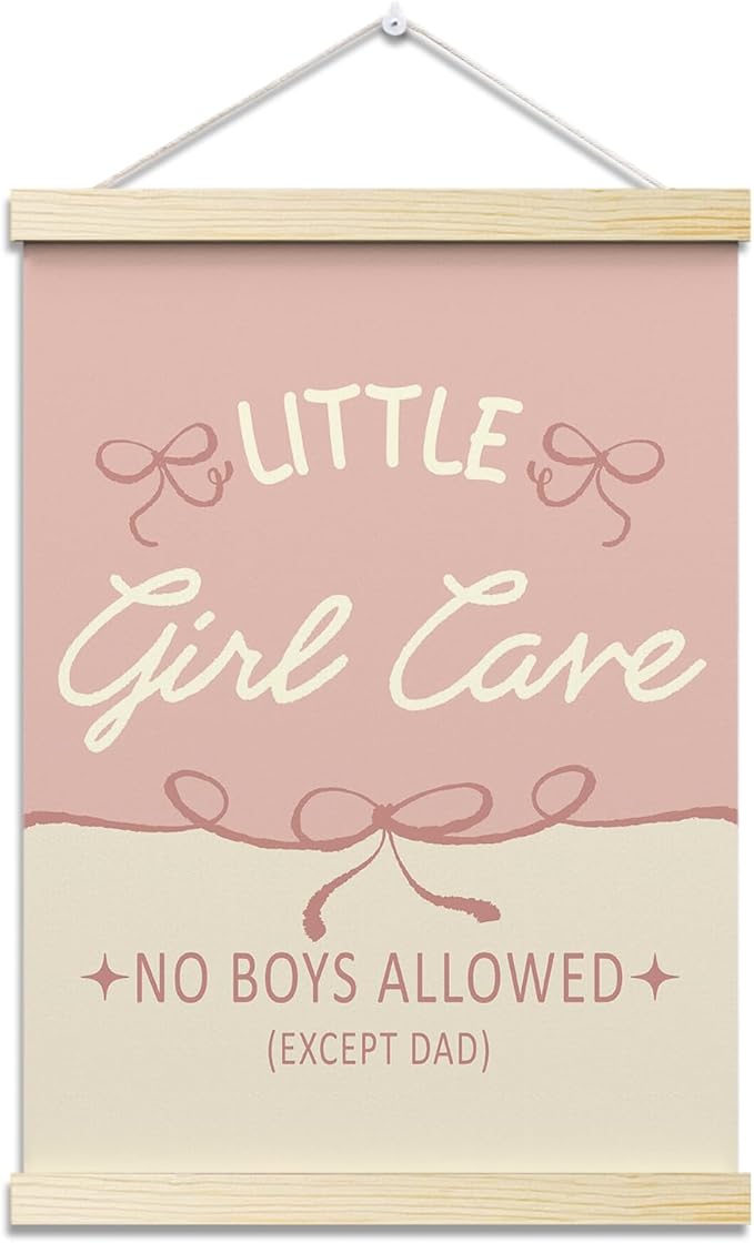 Little Girl Cave Posters Hanger Frame for Girls Room Hanging Pink Bows Poster for Bedroom Kids Room Classroom Decor Wall Art Decor for Nursery Playroom Canvas Wall Art Print 16x12 Inches - YY044