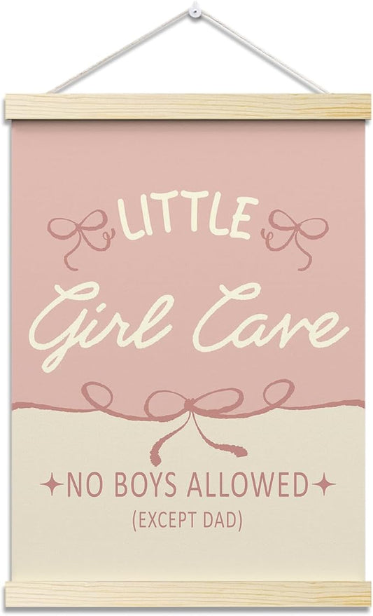 Little Girl Cave Posters Hanger Frame for Girls Room Hanging Pink Bows Poster for Bedroom Kids Room Classroom Decor Wall Art Decor for Nursery Playroom Canvas Wall Art Print 16x12 Inches - YY044