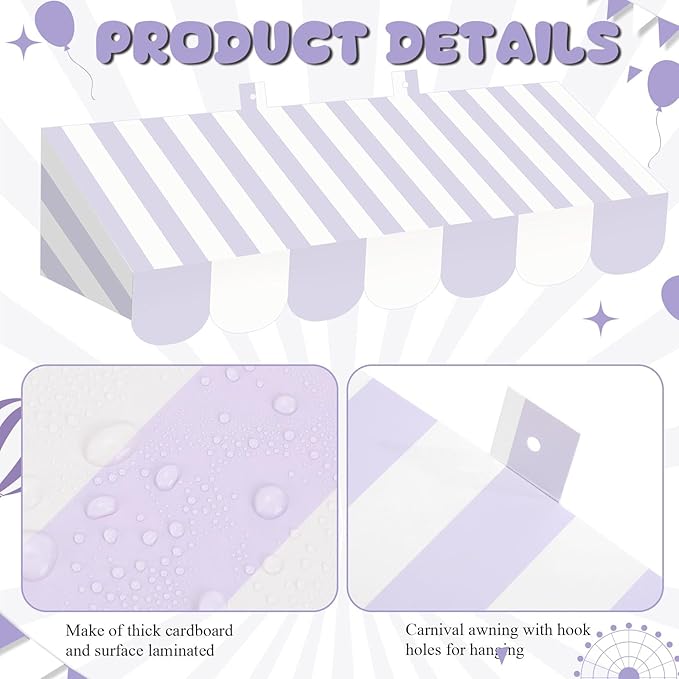 Tallew 4 Pcs 3D Circus Awning Wall Decoration Carnival Awning for Halloween Carnival Theme Party Classroom Decorations(Purple and White)