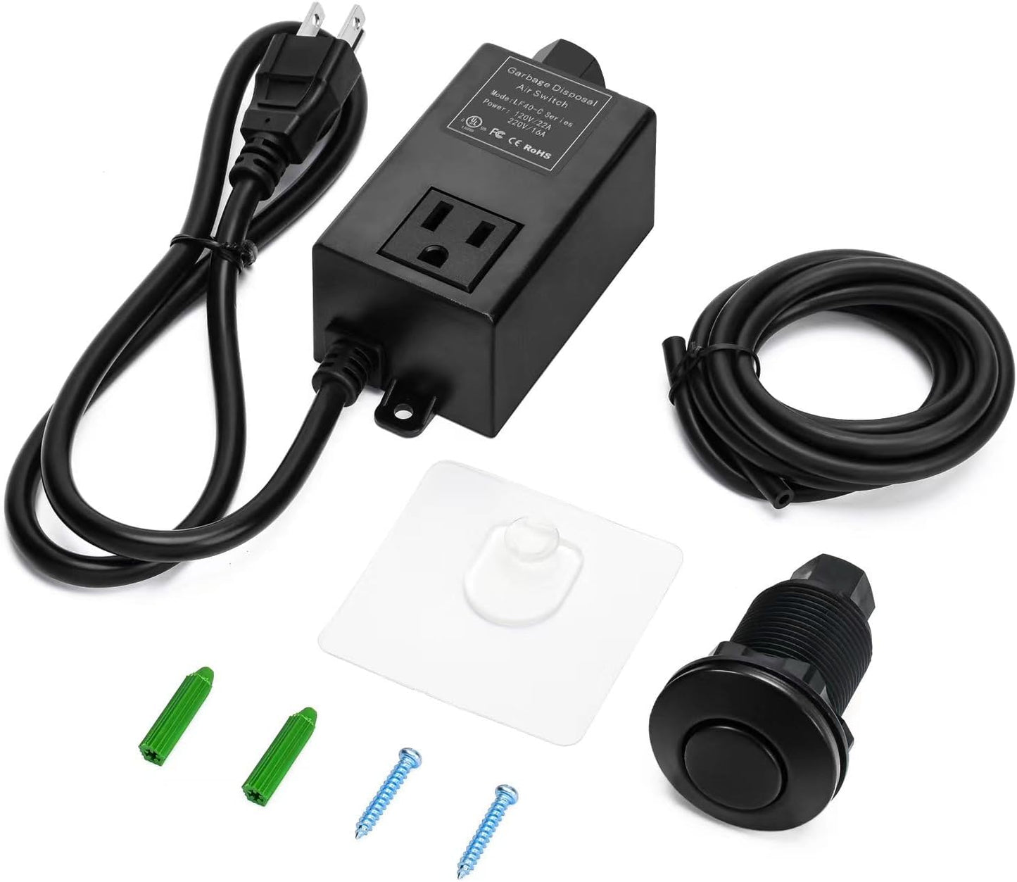 Garbage Disposal Air Switch Kit for SinkTop Waste Disposal with Stainless Steel Black Short Air Button by Briidea