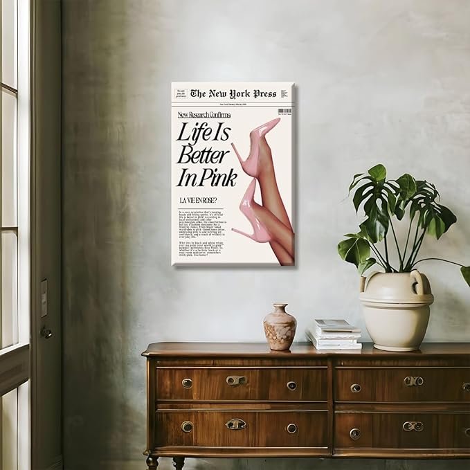 Trendy Baby Pink Poster 70s Canvas Prints The New York Press Wall Art Life Is Better in Pink Hot Girl Posters Preppy Aesthetic Decor Bedroom for Cool Girly Room Home Dorm 24x36inch Unframed