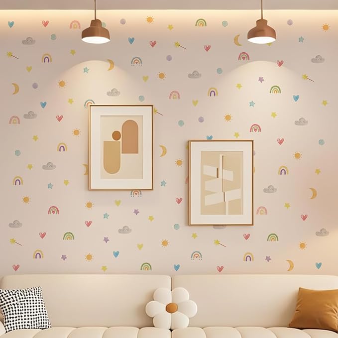 QUCHENG Boho Wall Stickers Kids Room Decor Girls Nursery Removable Wall Decals Bedroom Vinyl Murals DIY Cute Decorations 6 Sheets
